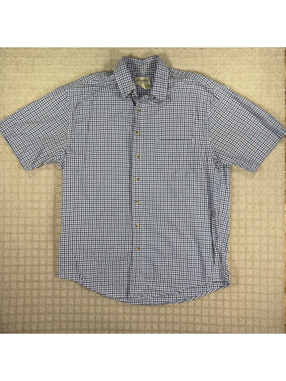 Eddie Bauer Blue Gingham Short Sleeve Button Up Shirt L